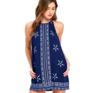 Lulu's Mediterranean Sea Navy Blue Halter Dress